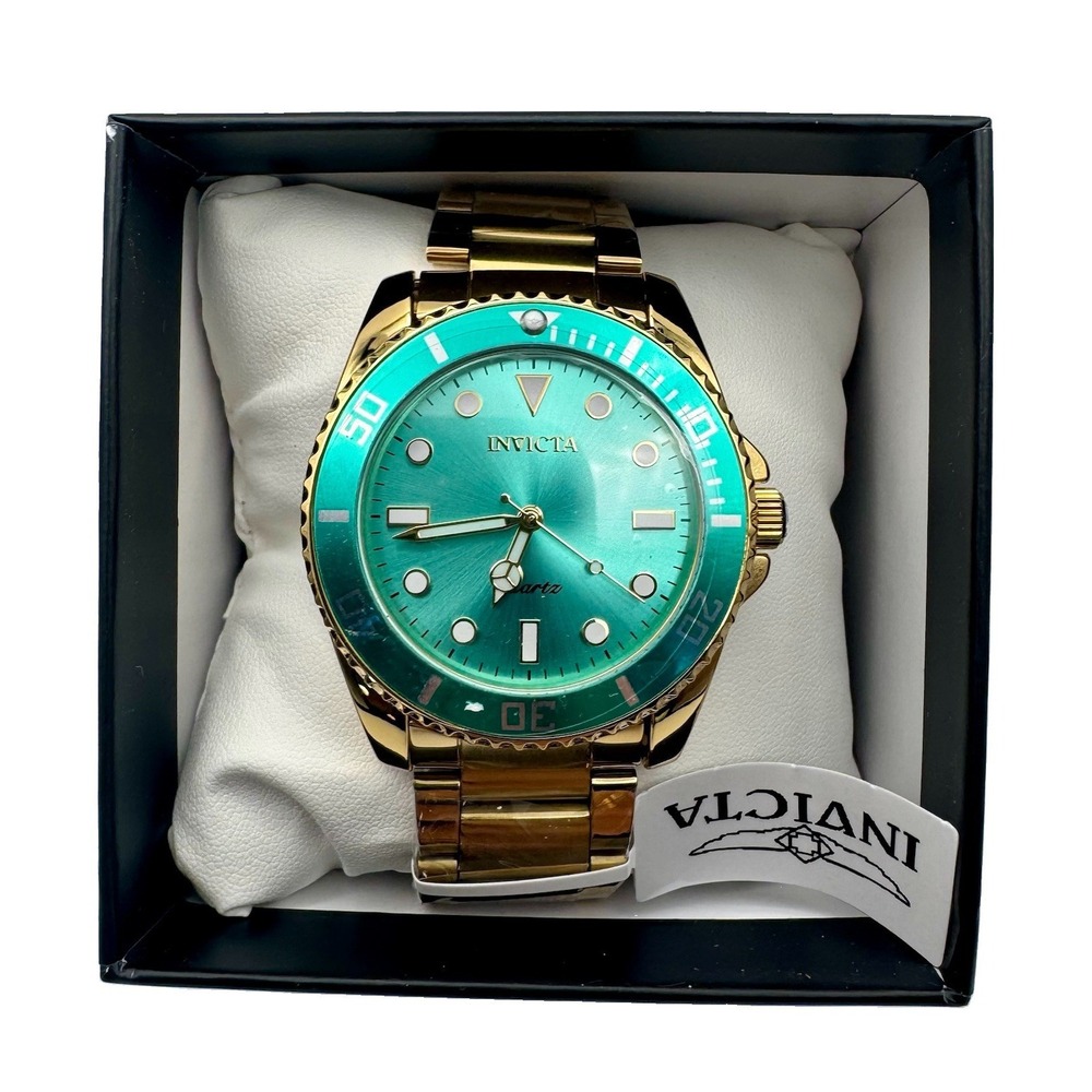Invicta Diver 69400 Men's 42mm Gold Tone Quartz Green Dial Watch New Box - Picture 2 of 5